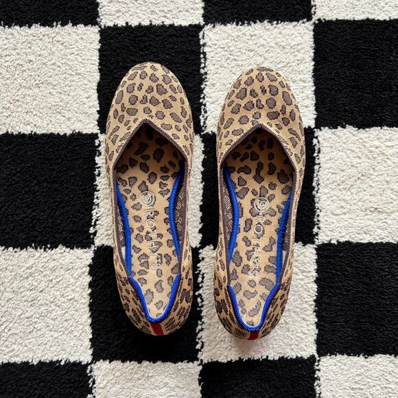 Rothy's The Flat Spotted Leopard Animal Print Round Toe Slip On Ballet Flats 8.5 - Picture 1 of 7